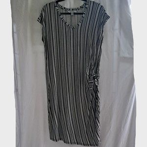 Dress, Concepts NY, Knee Length, XL, Side Knot, Vertical Stripes, Black, White